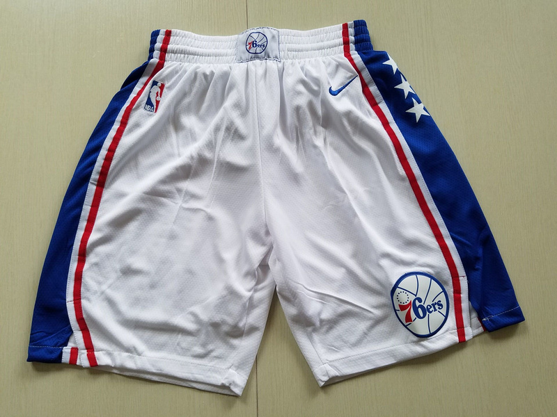2018 Men NBA Nike Philadelphia 76ers white shorts->->NBA Jersey